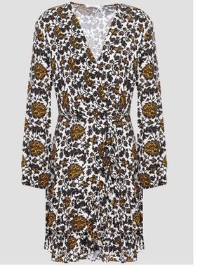 Sandro Paris | Printed Wrap Mini Dress | NWT | 34 / XS | Ecru Black Gold Floral